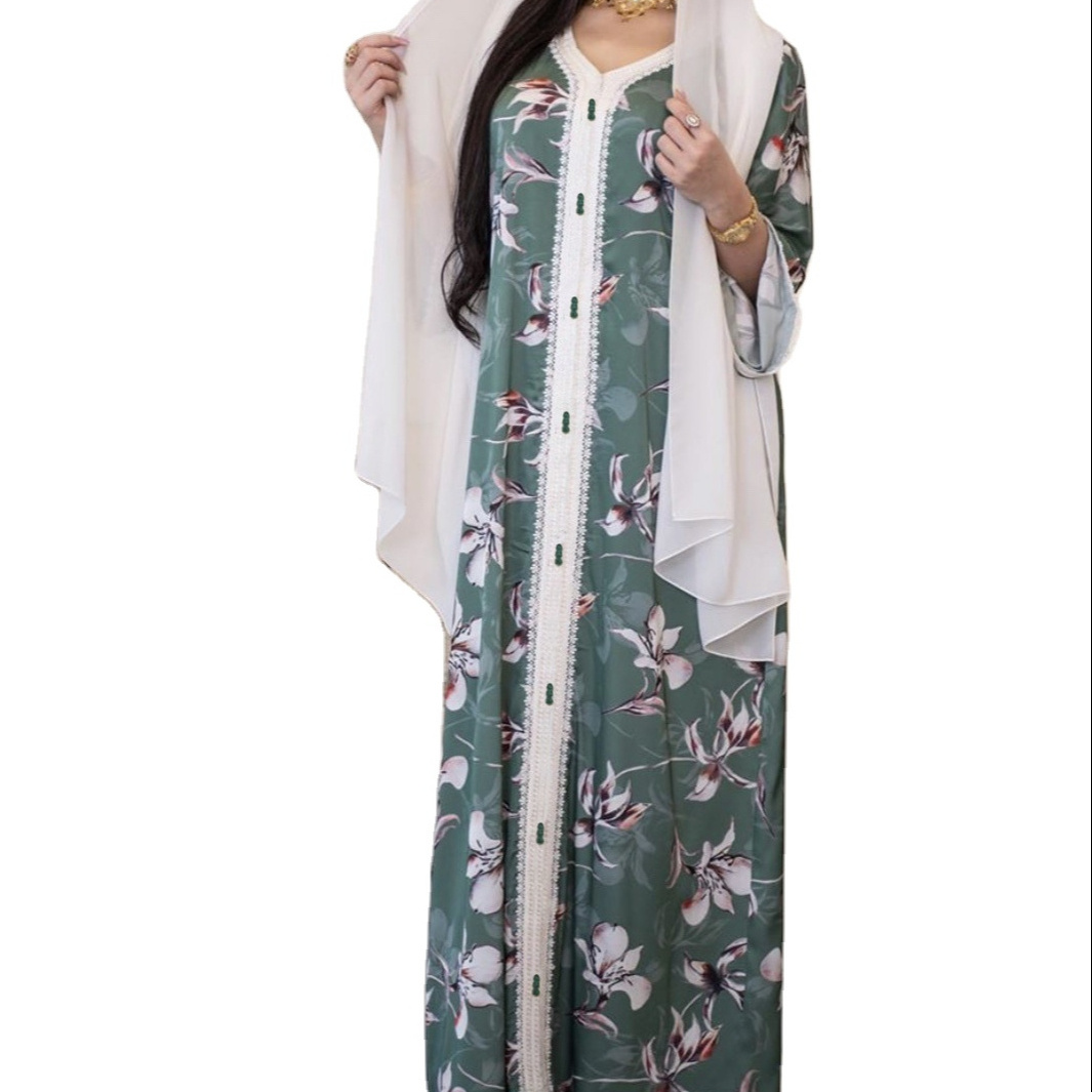 Dubai Dresses Floral Saree Islamic Clothing Embroidered Jalabiya Muslim Abaya Women