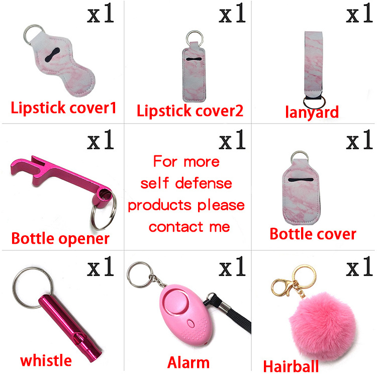 12pcs/set fashion self defense keychain set tools supplies alarm products weapons ring self defense keychain for women