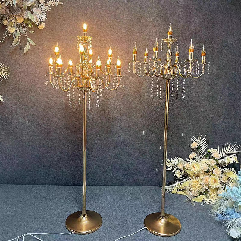 XA Metal High Tall Candelabra Flower Hurricanes Gold Candle Stands Wedding Table Centerpieces for Sale