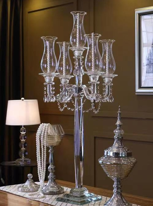 Wholesale 5 Arms Metal Gold Crystal Black Coated Candelabra For Christmas Wedding & Valentines Decor