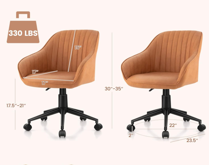 Adjustable Rolling Leisure Accent Chair with Ergonomic Arms & Backrest, Upholstered Mid-Back Computer Desk Chair