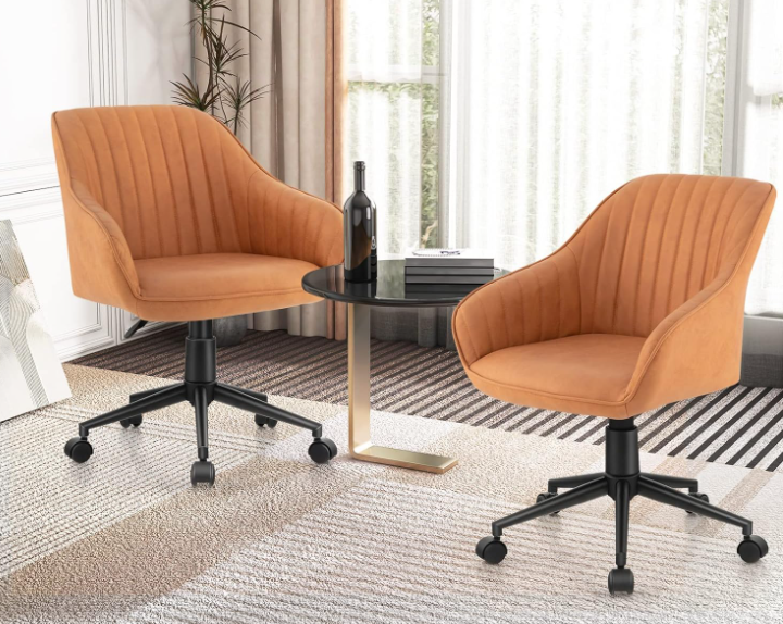 Adjustable Rolling Leisure Accent Chair with Ergonomic Arms & Backrest, Upholstered Mid-Back Computer Desk Chair