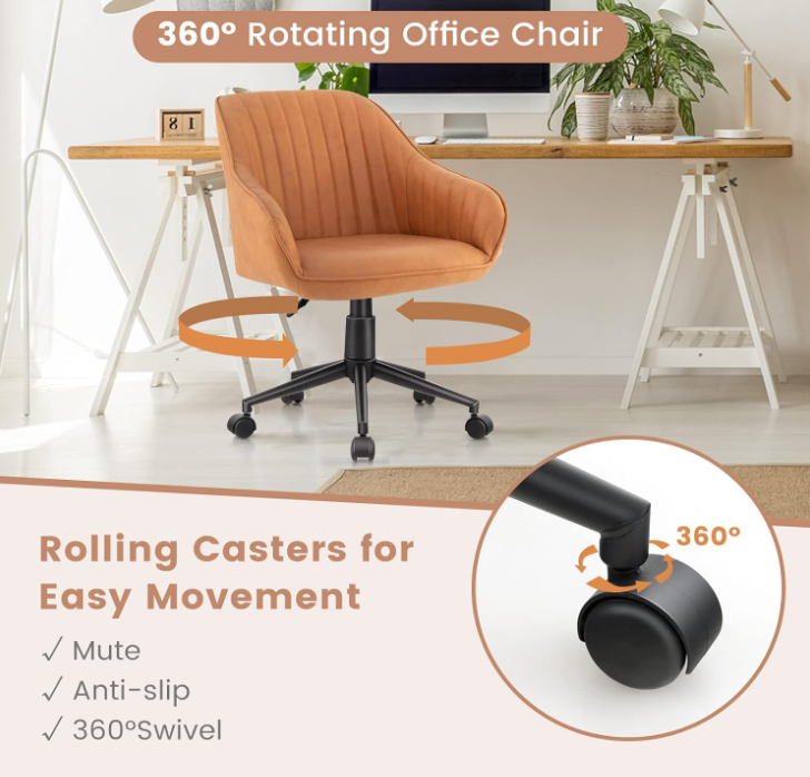 Adjustable Rolling Leisure Accent Chair with Ergonomic Arms & Backrest, Upholstered Mid-Back Computer Desk Chair