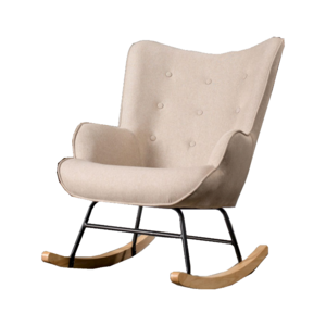 White Velvet Rocking Chair With Black Metal And  Wood Leg For Living Room