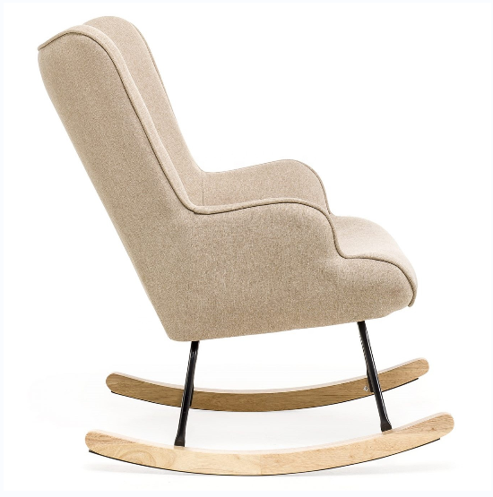 White Velvet Rocking Chair With Black Metal And  Wood Leg For Living Room