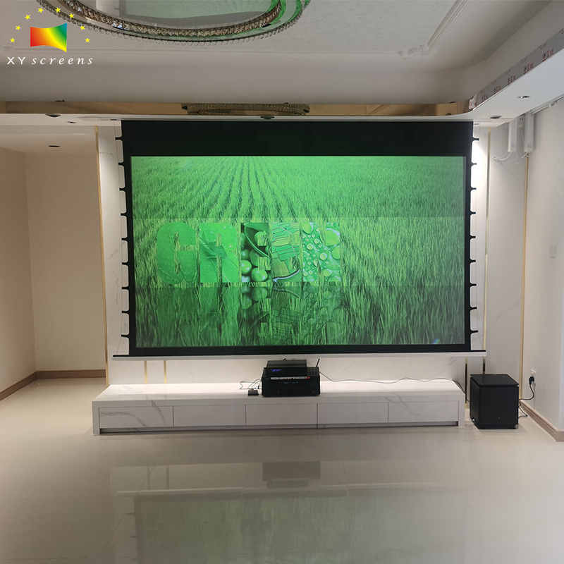 Inceiling Mount Motorized Projector Screen Roll Down Sizes 80-170 inch 4K HD 3D Electric Projection Fabric Best for Home Theater