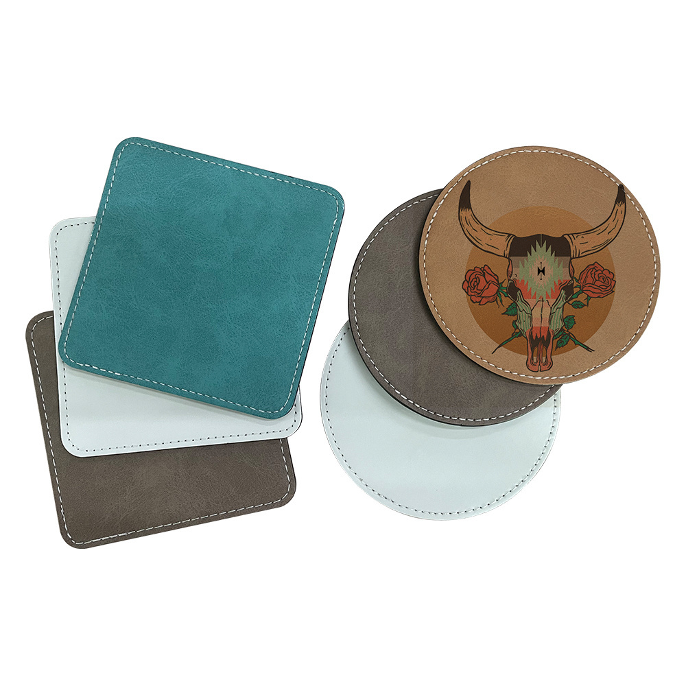 Subbank Wholesale Leather Cup Mat Custom  Printed DIY Sublimation Blank Leather Coaster