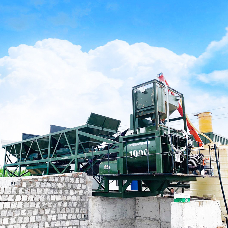 Highly Efficient Forced Concrete Mixer Small Mobile 60 m3 Concrete Batching Plant with Two Aggregates Hoppers