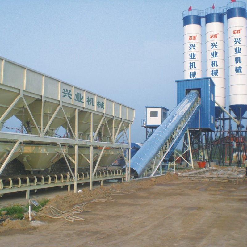 mobile dry HZS75 concrete batching plant cement mixing plant machine with control system