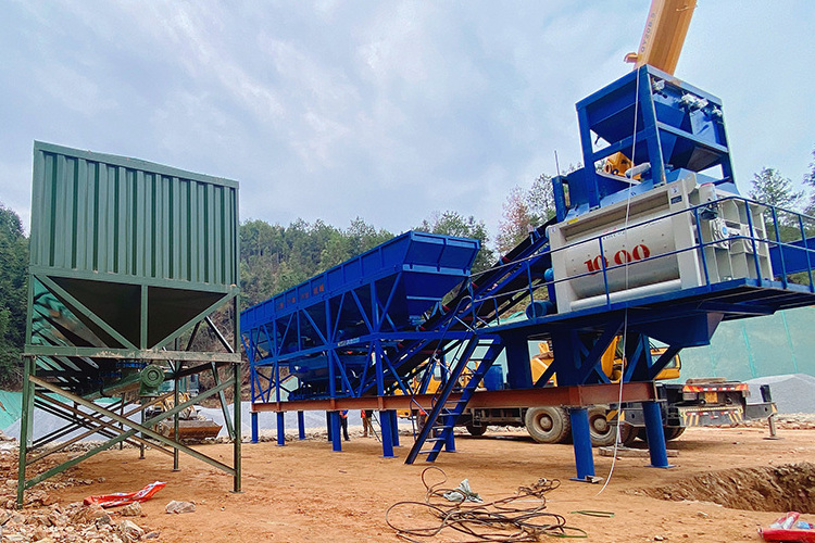 Highly Efficient Forced Concrete Mixer Small Mobile 60 m3 Concrete Batching Plant with Two Aggregates Hoppers