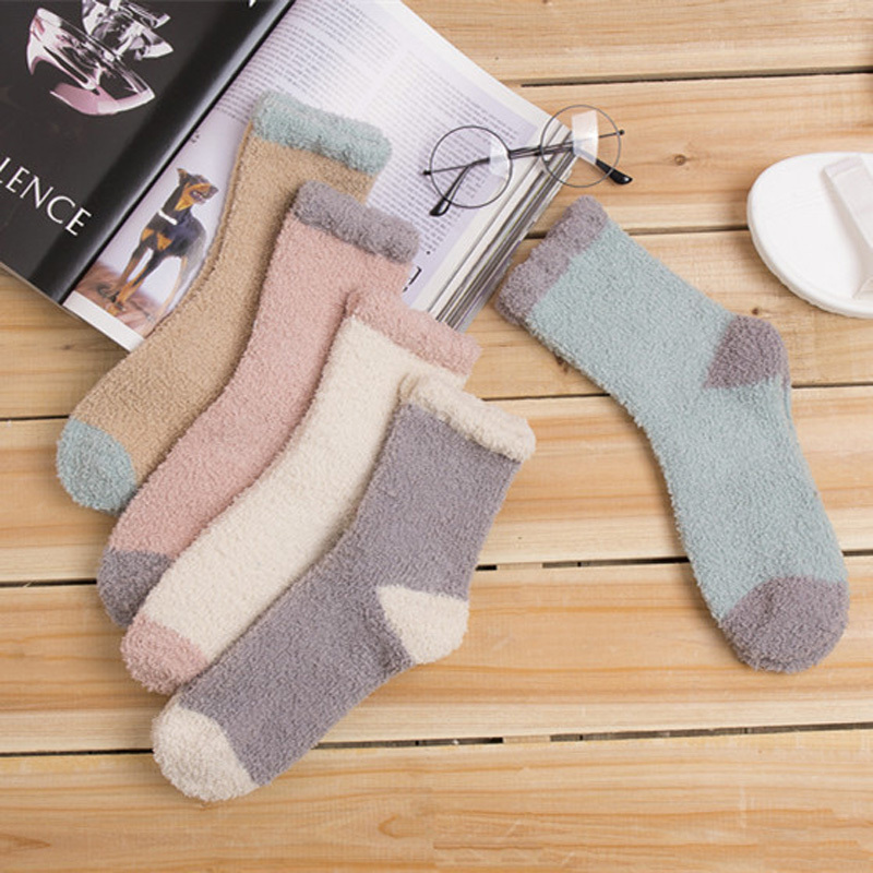 Drop shipping OEM/ODM Winter Fuzzy Socks Custom Logo Embroidery Female Socks Indoor Floor Thick Coral Fleece Warm women socks