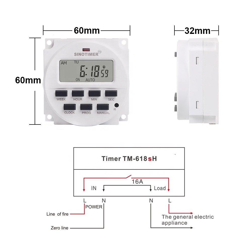 1 Second Interval 220V Power Supply 7 Days Weekly Programmable Digital Electronic Lighting Daily Timer Switch