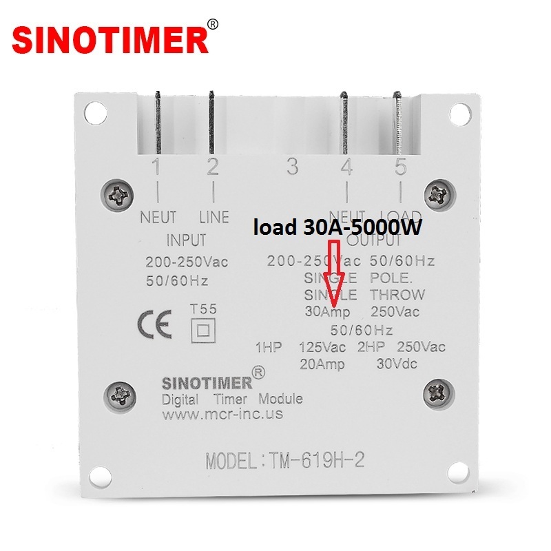 230Vac Heavy Load 30A 7 Days Weekly Programmable Digital Timer Switch Output 220V Voltage Inside Battery with Dustproof Cover