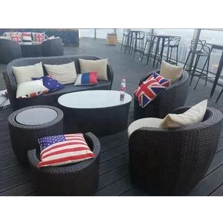 Modern Outdoor Garden Hotel Sofa Chair Sectional Sofa with Dining Table Outside Leisure Sectional Rattan Patio Table Set