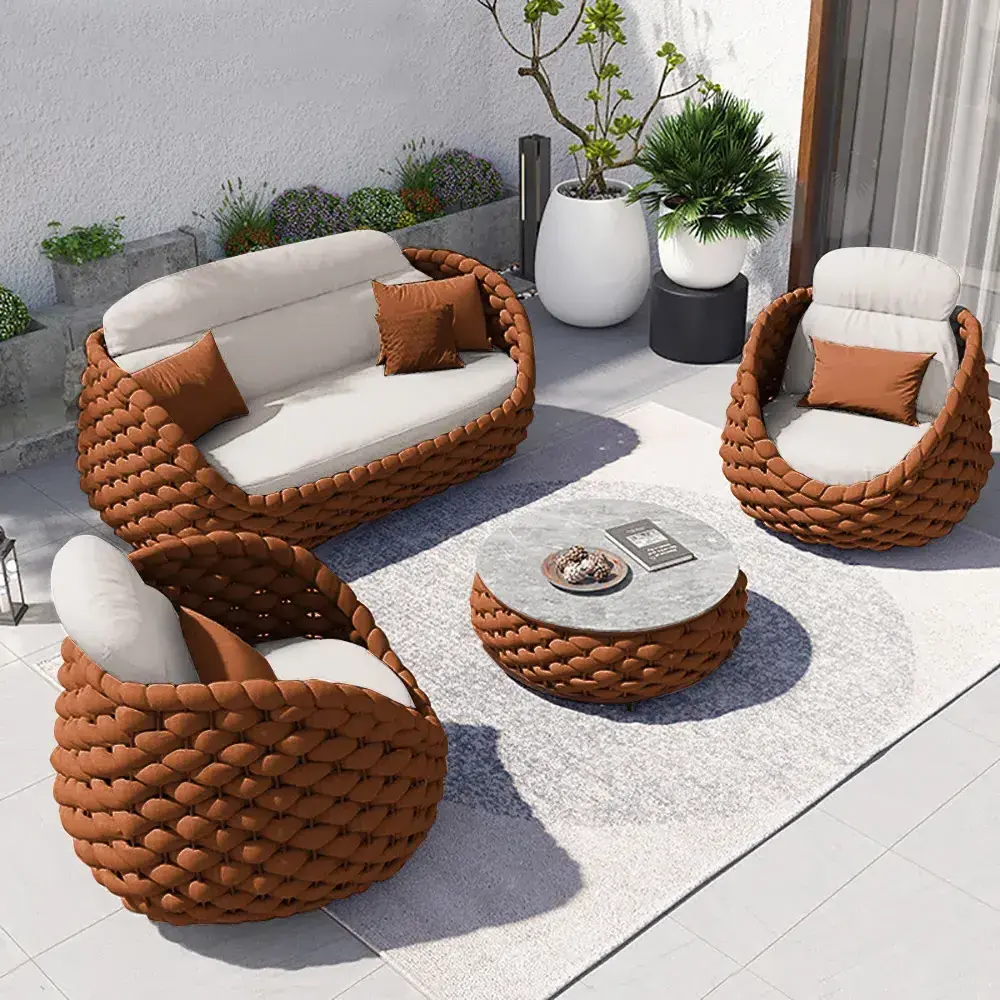 XY Best High Quality Luxury Outdoor Patio Garden Rope Aluminum Sofa Chairs Water Proof Cover Fabric Lounge Set Furniture