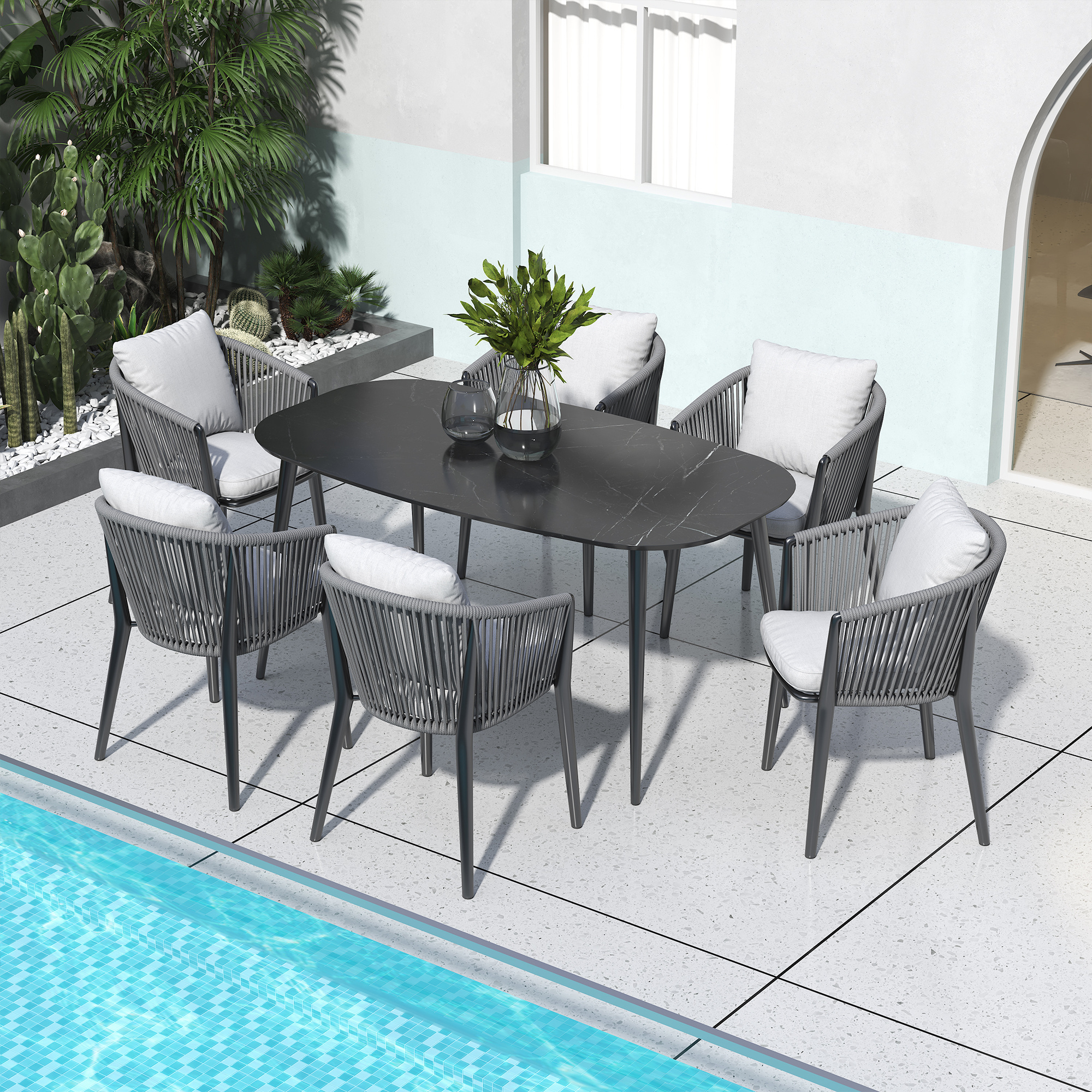 XY Best Steel Outdoor Dining Set for 8 Seater Steel Outdoor Table and Chairs- Commercial Restaurant Backyard