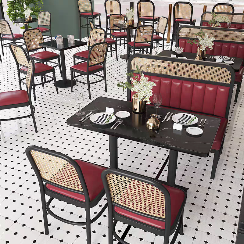 XY Best Booth sofa milk tea shop cafe rattan chair iron art commercial combination tea table and chair restaurant