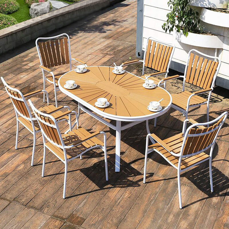 modern all weather outdoor restaurant furniture patio plastic wood dining chair and table