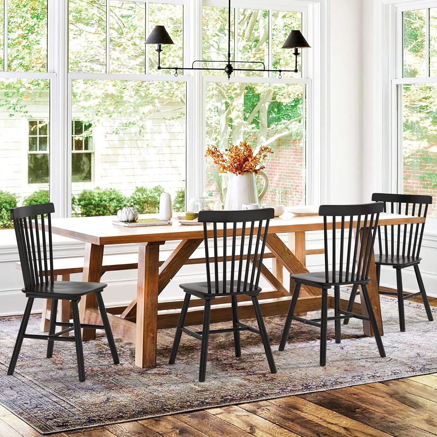 Set of 6 Spindle Back Wood Dining or Kitchen Chairs Wooden Dining Chair Farmhouse Dining Chairs