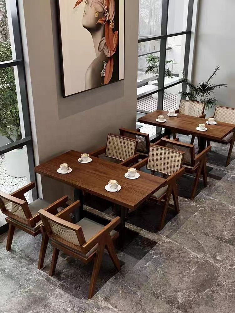 XY  Solid wood woven rattan Chair Tavern Milk tea Coffee shop Western casual Restaurant table and chairs combination Wabi Sabi