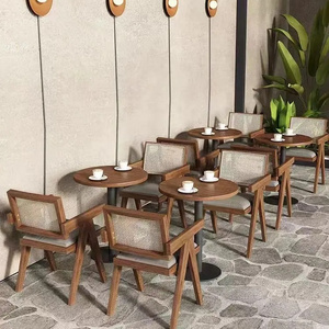 XY  Solid wood woven rattan Chair Tavern Milk tea Coffee shop Western casual Restaurant table and chairs combination Wabi Sabi