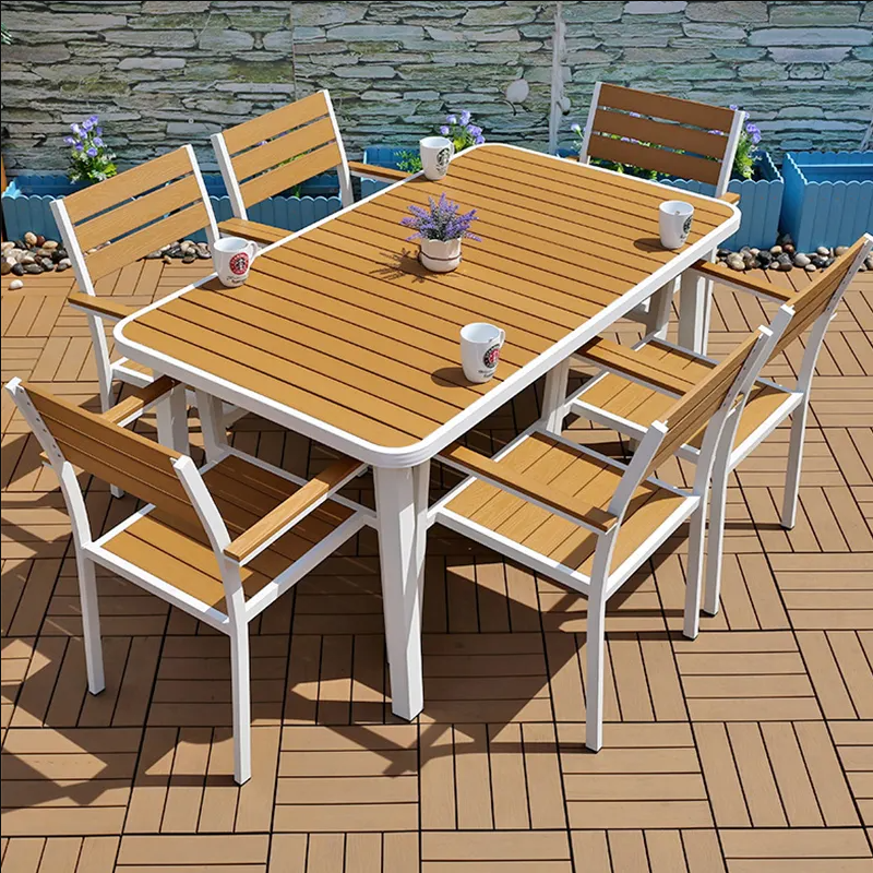 modern all weather outdoor restaurant furniture patio plastic wood dining chair and table