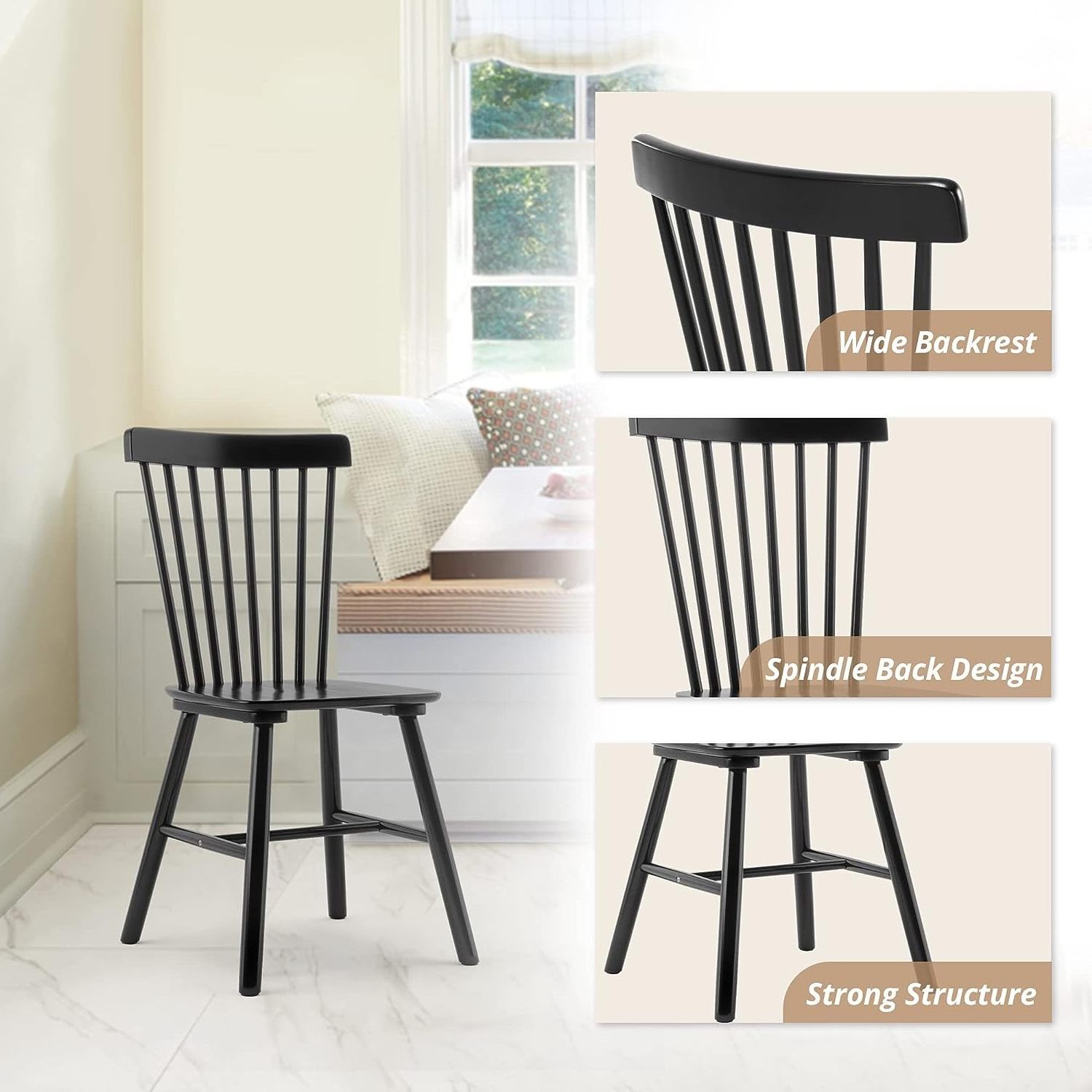 Set of 6 Spindle Back Wood Dining or Kitchen Chairs Wooden Dining Chair Farmhouse Dining Chairs