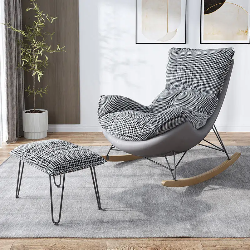 Hot Sale Modern Wooden Fabric Backrest Modern Rocking Chair For Living Room