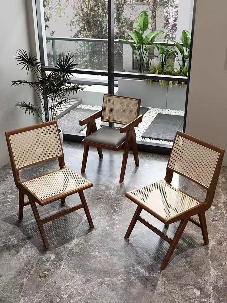 XY  Solid wood woven rattan Chair Tavern Milk tea Coffee shop Western casual Restaurant table and chairs combination Wabi Sabi