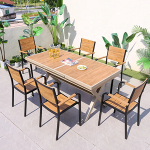 XY Best Modern Plastic Metal Wood Garden Furniture Set - Outdoor Extendable Bistro Table and Chair Folding Wood