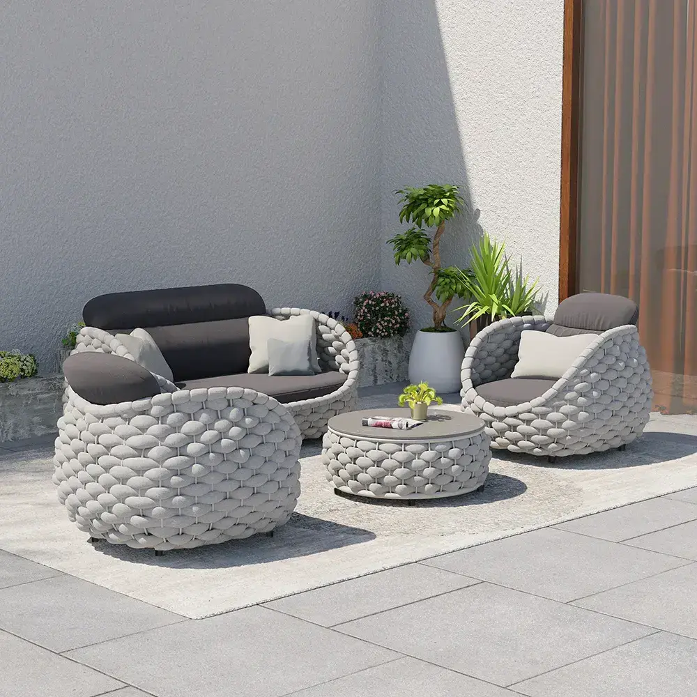 XY Best High Quality Luxury Outdoor Patio Garden Rope Aluminum Sofa Chairs Water Proof Cover Fabric Lounge Set Furniture