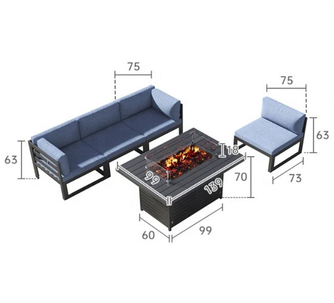 XY Best Modern L-shaped Outdoor Furniture Garden Sofa Sets Lounge With fireplace Table Gray Waterproof Fabric Cover Reclining