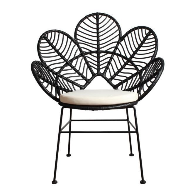 XY Best Metal Frame Bay Terrace Wicker Chaise Synthetic Rattan Flower Peacock Chair with Cushion for Outdoor