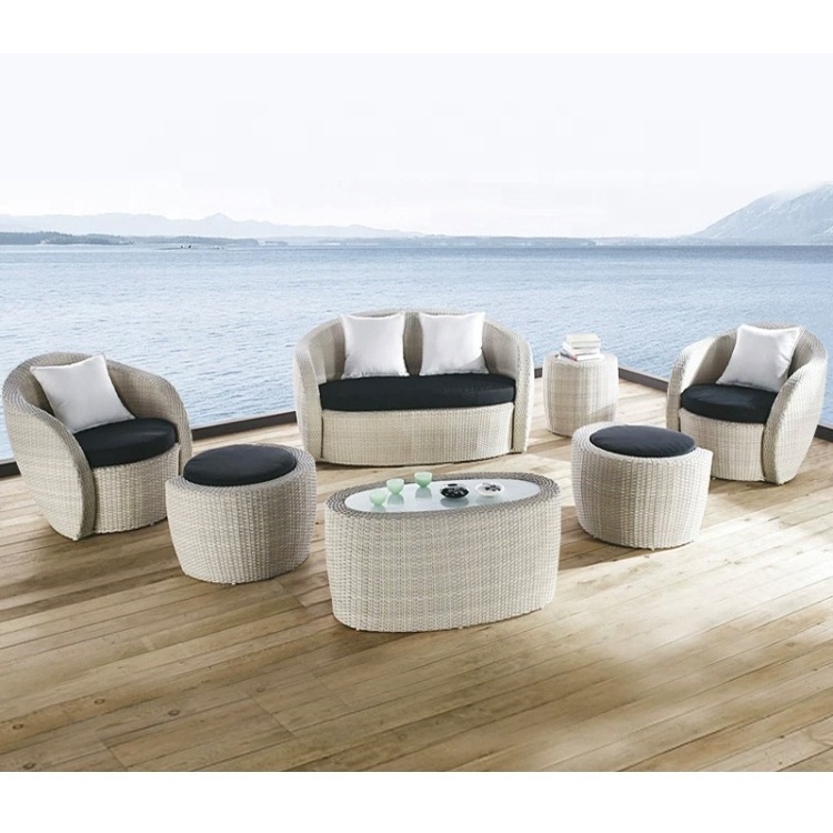 Modern Outdoor Garden Hotel Sofa Chair Sectional Sofa with Dining Table Outside Leisure Sectional Rattan Patio Table Set