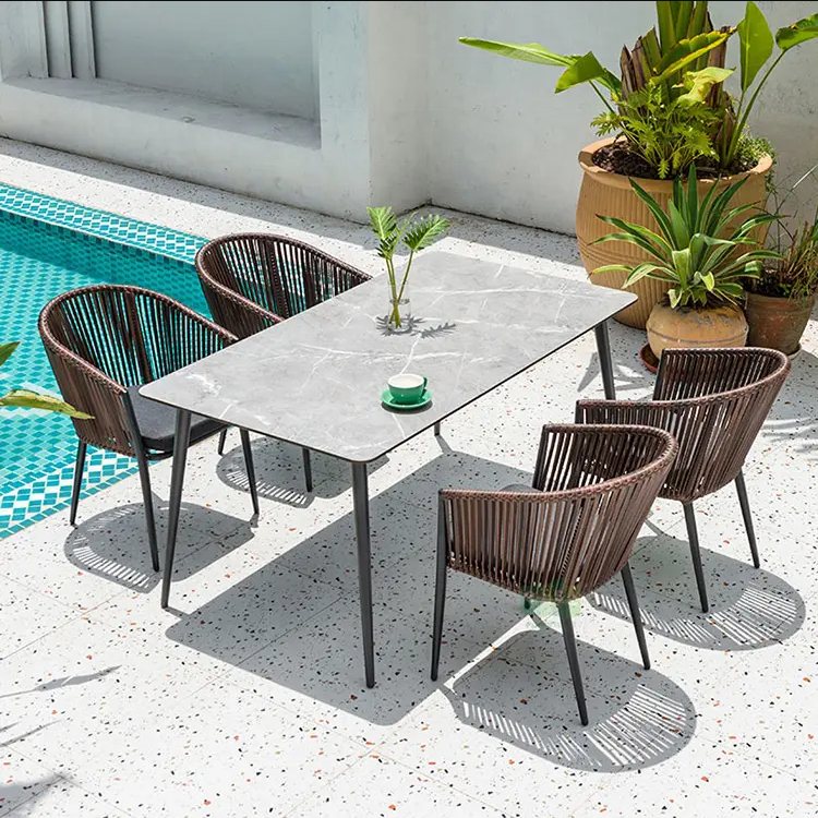 XY Best Nordic outdoor tables and chairs Courtyard garden bar terrace casual rattan furniture Guest house Rattan dining chair