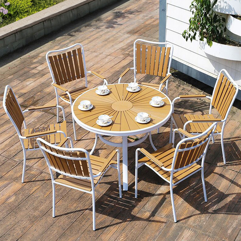 modern all weather outdoor restaurant furniture patio plastic wood dining chair and table