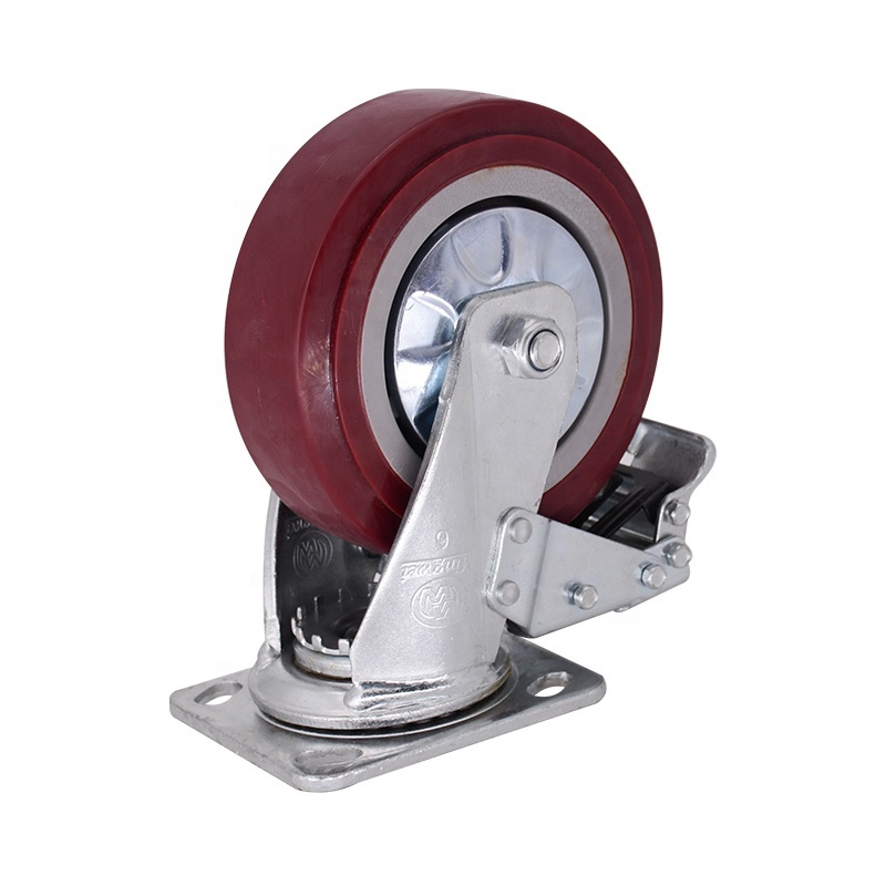 150mm Red Heavy Duty  Caster PVC Castor  wheel for  Hand Cart Caster Wheel With Brake