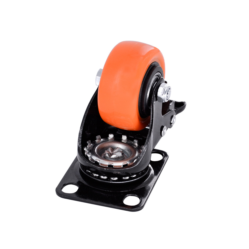 Bed Caster Wheels Light Duty PVC Caster Wheel with Brake Orange 2 Inch