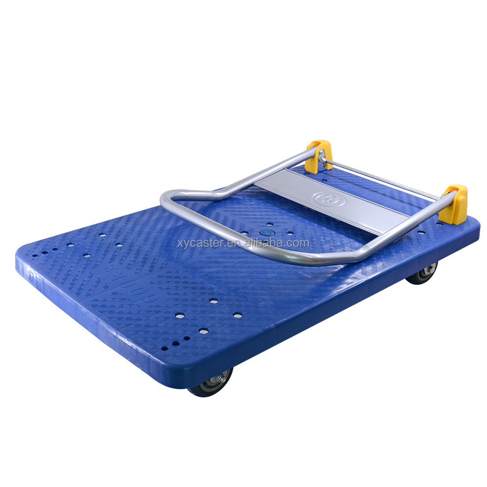 400kg Folding Platform Plastic Trolley Hand Cart Trolley With Five Wheels For Warehouse