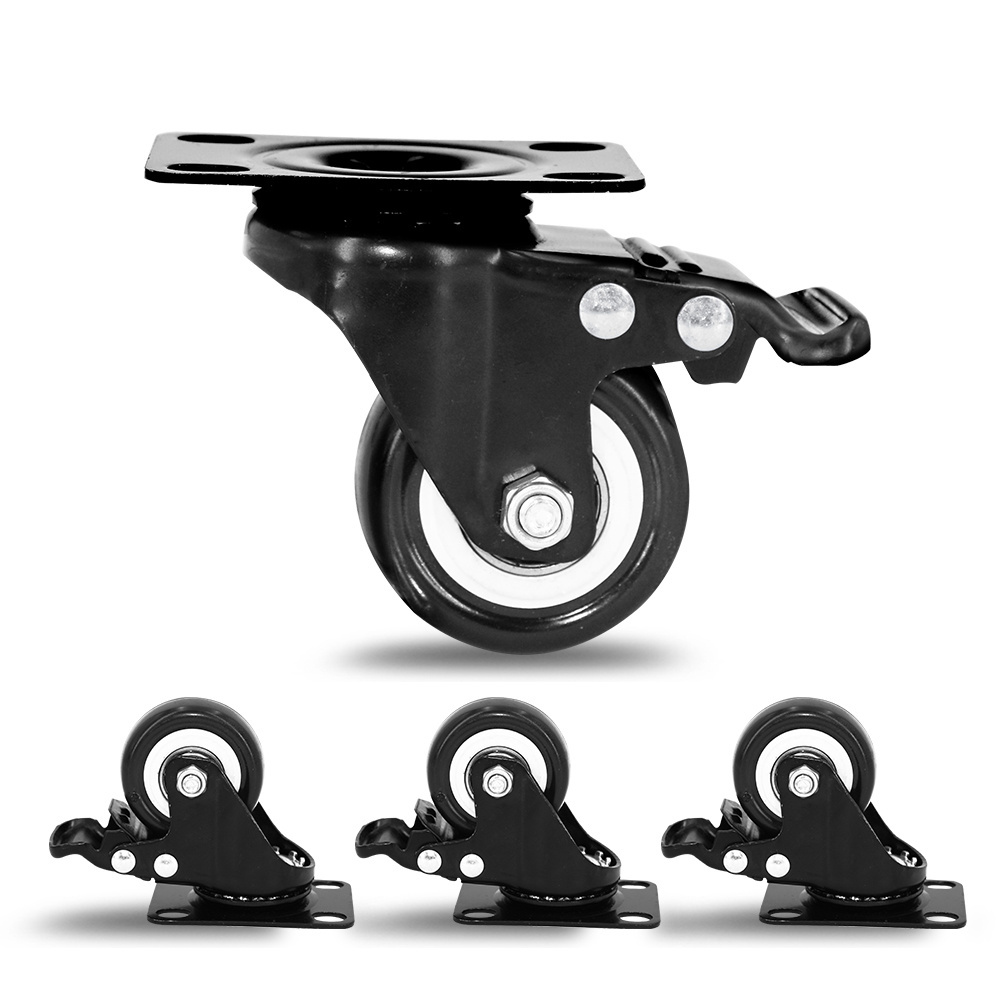 1.5 inch small castor with total brake PVC furniture caster wheel (Pack of 4)