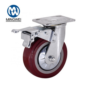 150mm Red Heavy Duty  Caster PVC Castor  wheel for  Hand Cart Caster Wheel With Brake