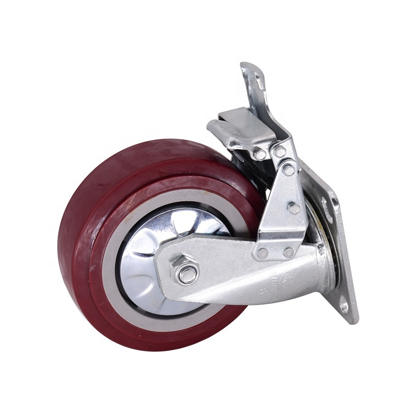 150mm Red Heavy Duty  Caster PVC Castor  wheel for  Hand Cart Caster Wheel With Brake