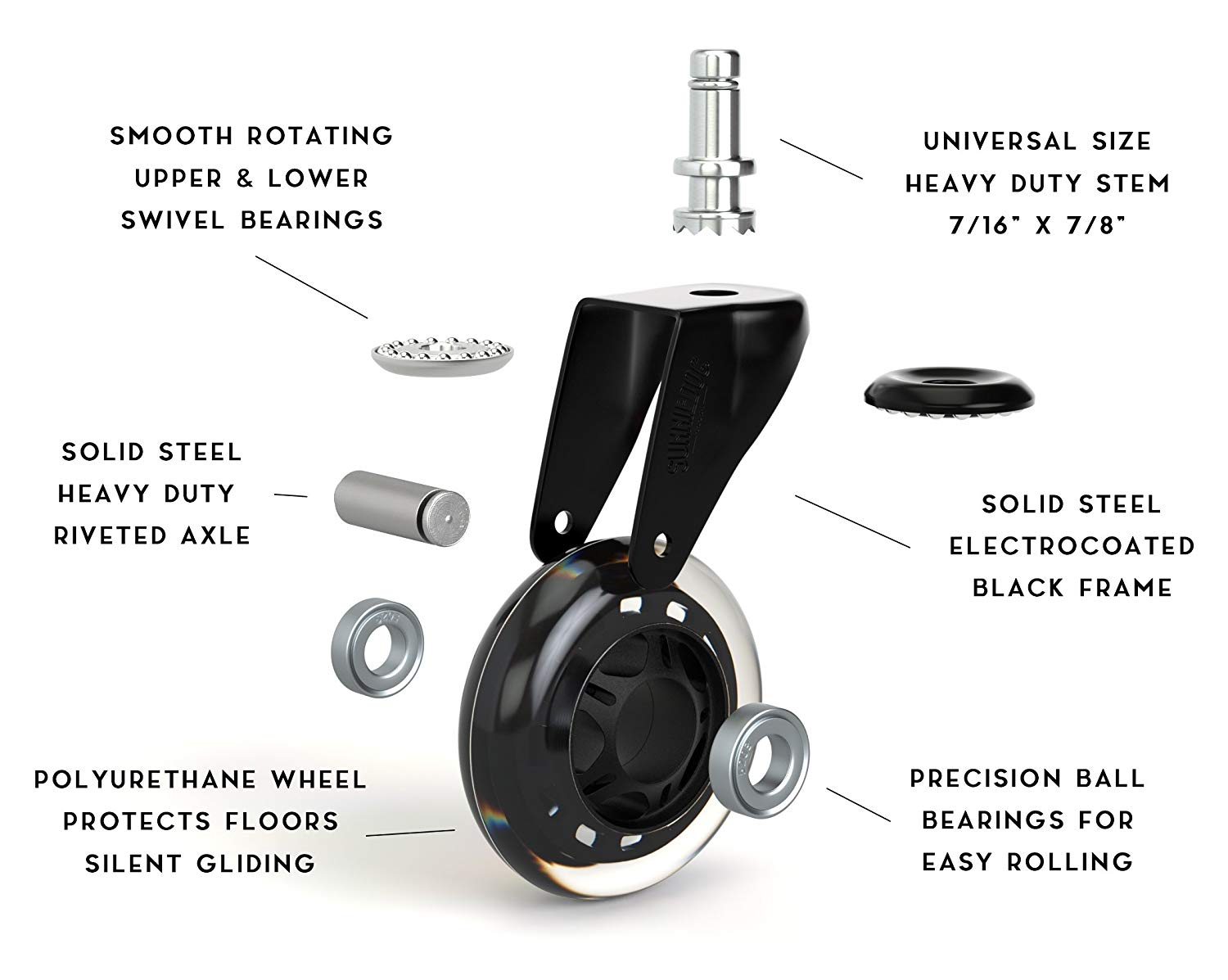 Transparent 3 Inch Polyurethane PU Office Chair Caster Wheels Swivel Rigid Furniture Casters Replacement