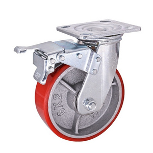 4/5/6/8 inch Heavy Duty PU On Cast Iron Caster Wheels with factory price Fixed/ Swivel/ Brake