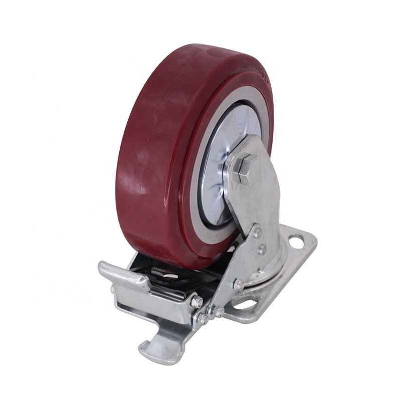 150mm Red Heavy Duty  Caster PVC Castor  wheel for  Hand Cart Caster Wheel With Brake