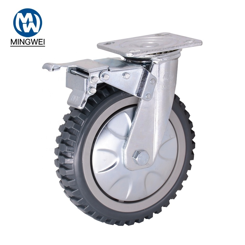 8 Inch PVC Wheel Removable Plate Type Heavy Duty Industrial Caster  with Total Brake