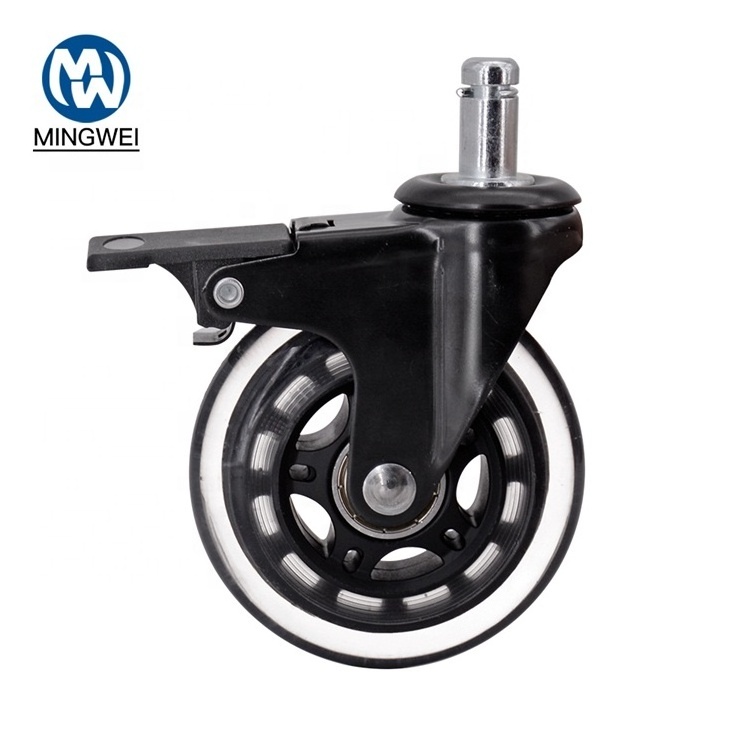 Office Chair Caster Wheels 3 inch with brake (Set of 5) - Heavy Duty & Safe for All Floors Including Hardwood/ Universal Fit