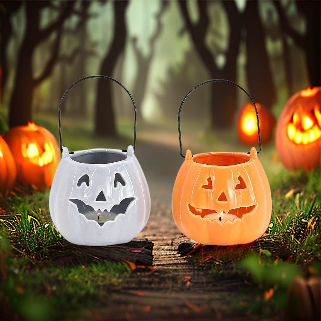 Customized Funny Pumpkin Candle Holder Halloween Ceramic Candle Lanterns Decorative