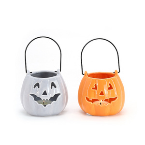 Customized Funny Pumpkin Candle Holder Halloween Ceramic Candle Lanterns Decorative