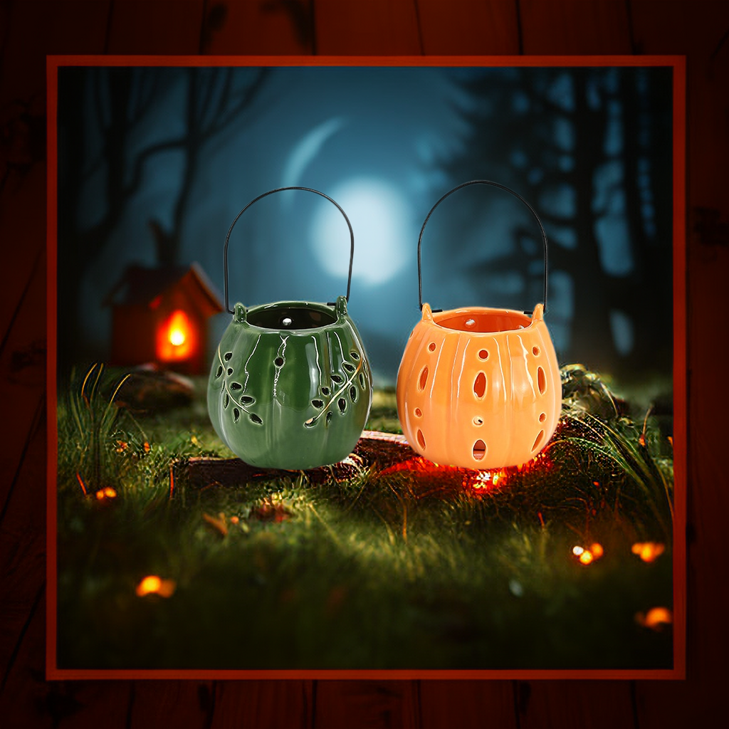 Customized Funny Pumpkin Candle Holder Halloween Ceramic Candle Lanterns Decorative